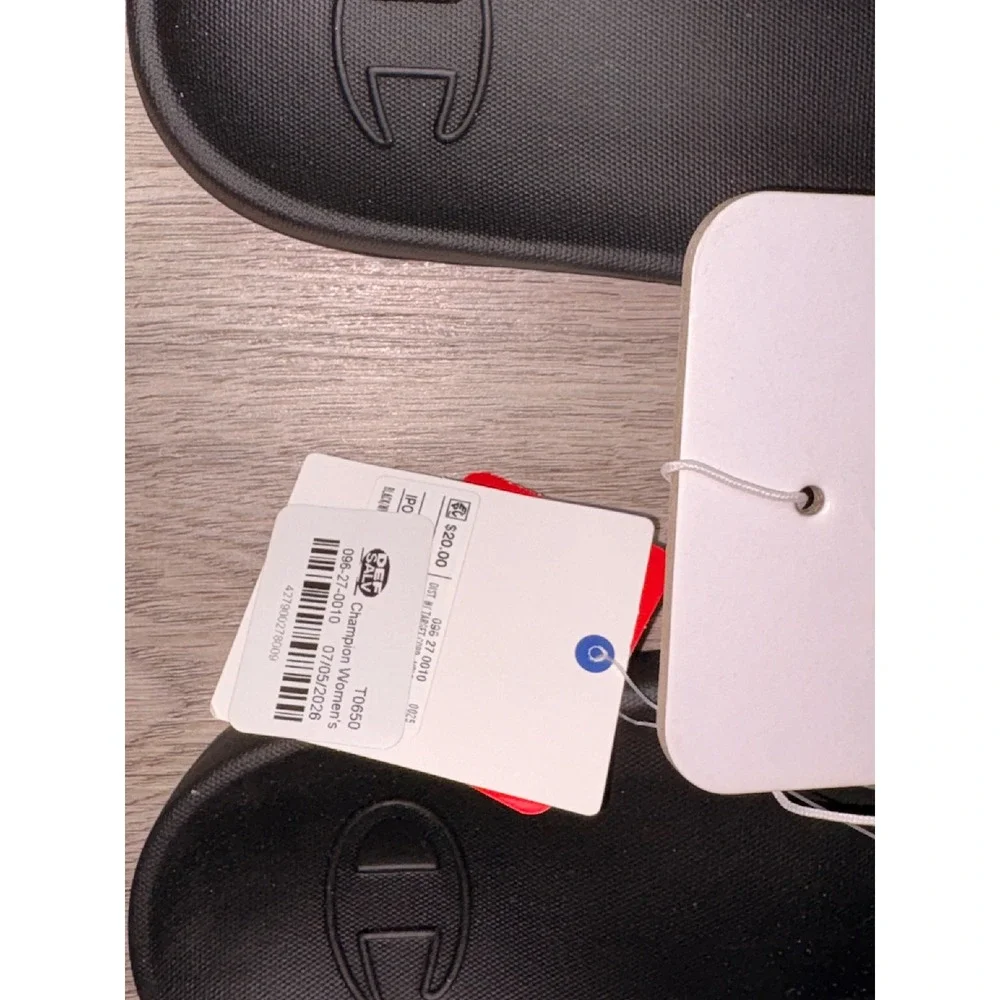 Champion Women IPO Squishy Slides Black White Athletic Sandals W6 T0650